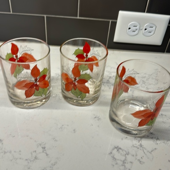 Vintage Other - Vintage Christmas Poinsettia Glasses- Set of 3 tumbler
Glasses